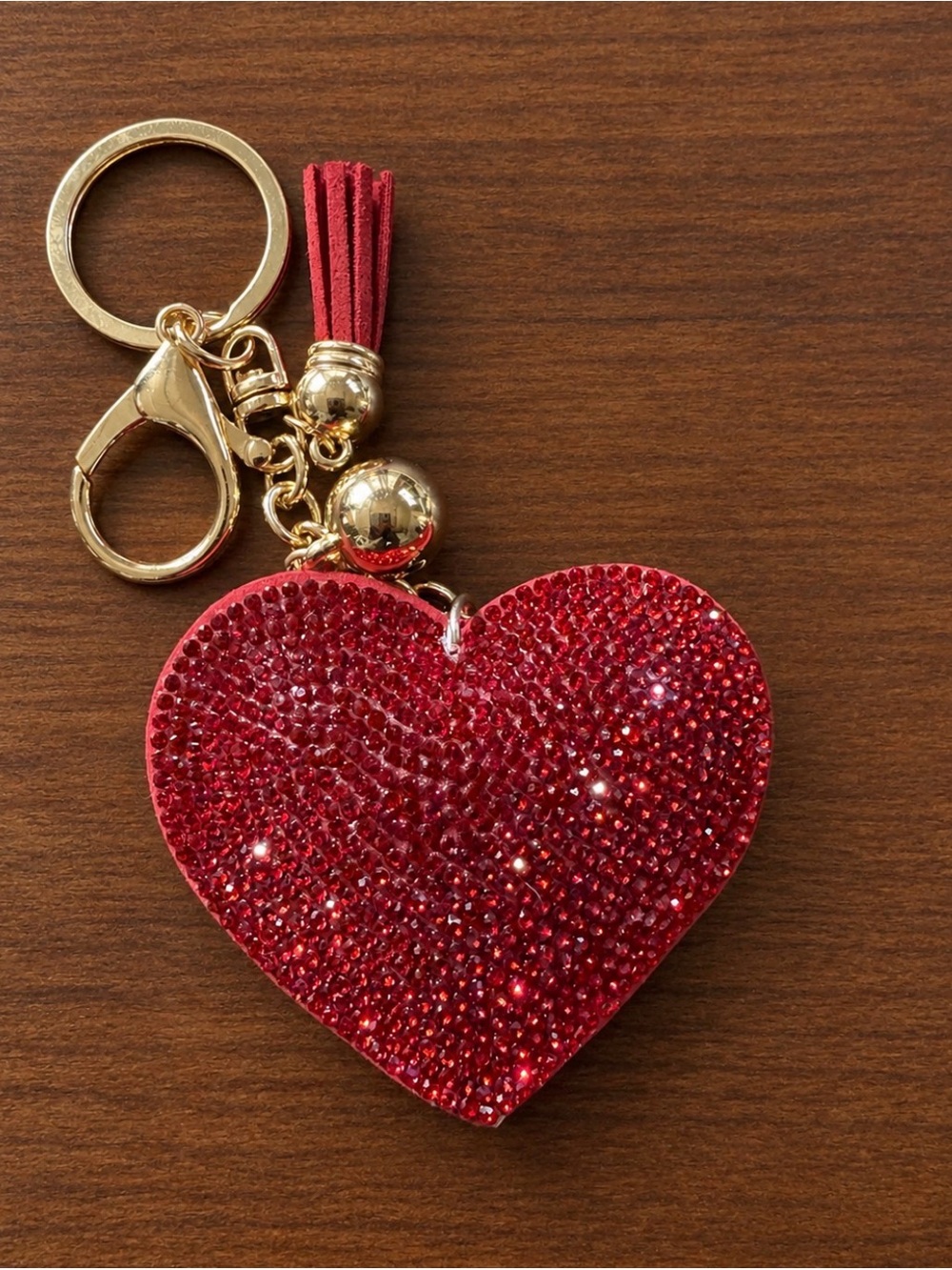Red Rhinestone Heart Keychain with Tassel